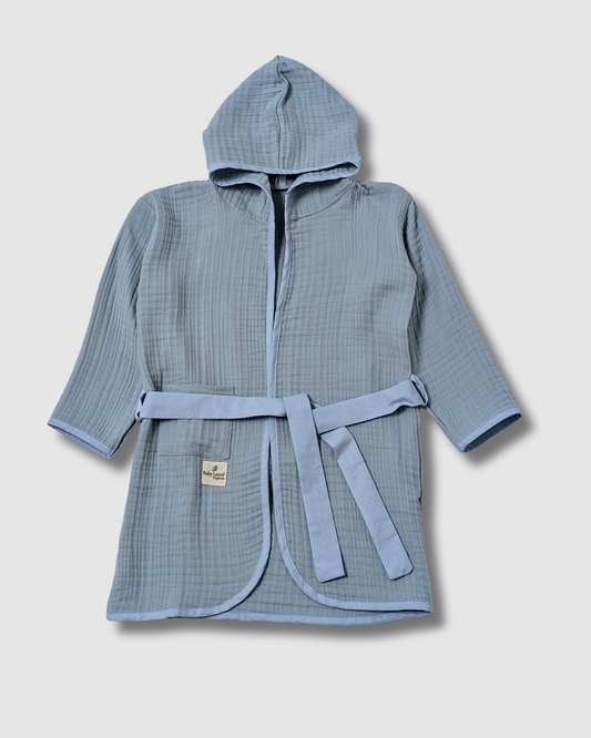 Organic Muslin Bathrobe - Blue