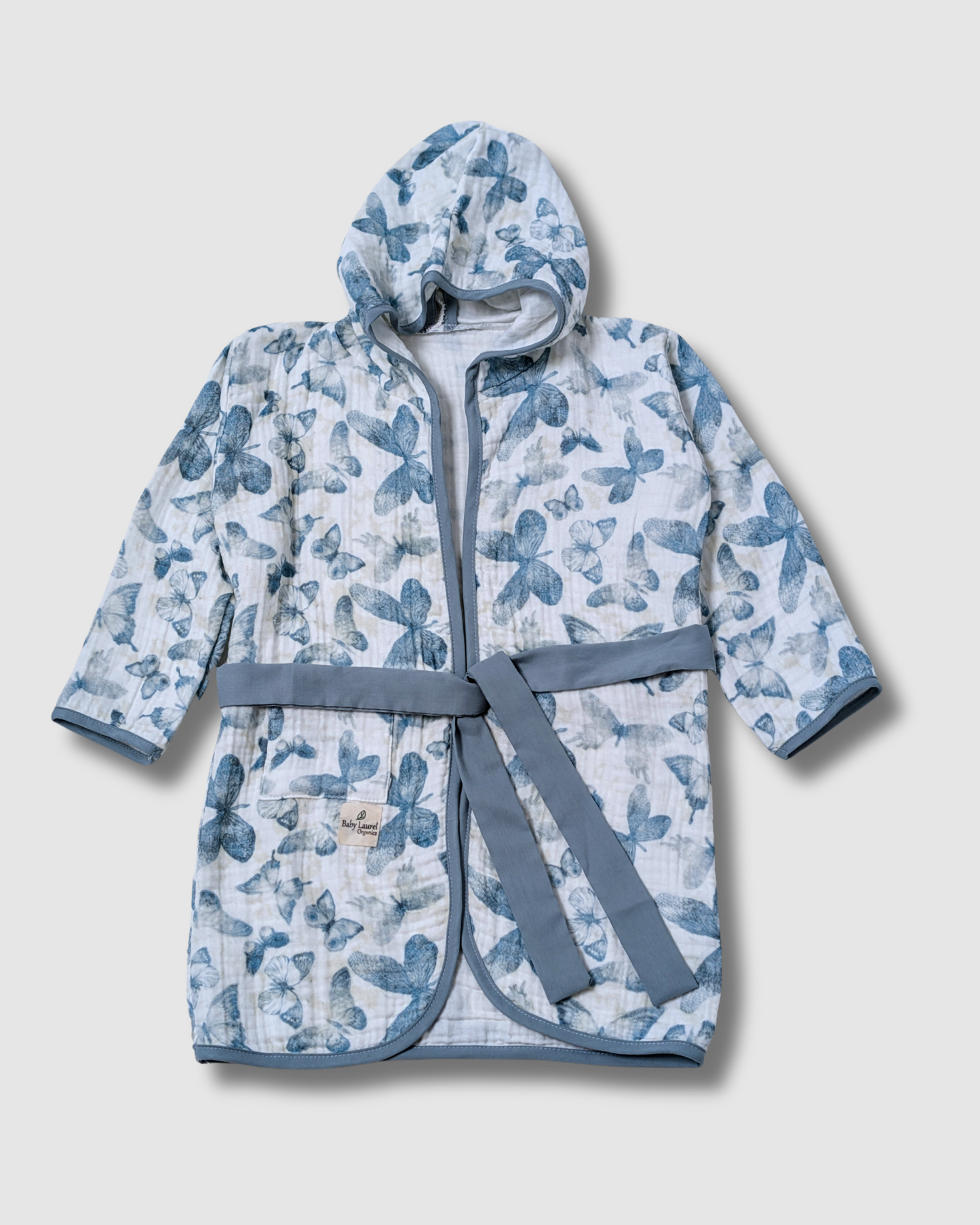 Organic Muslin Bathrobe - Blue Butterfly