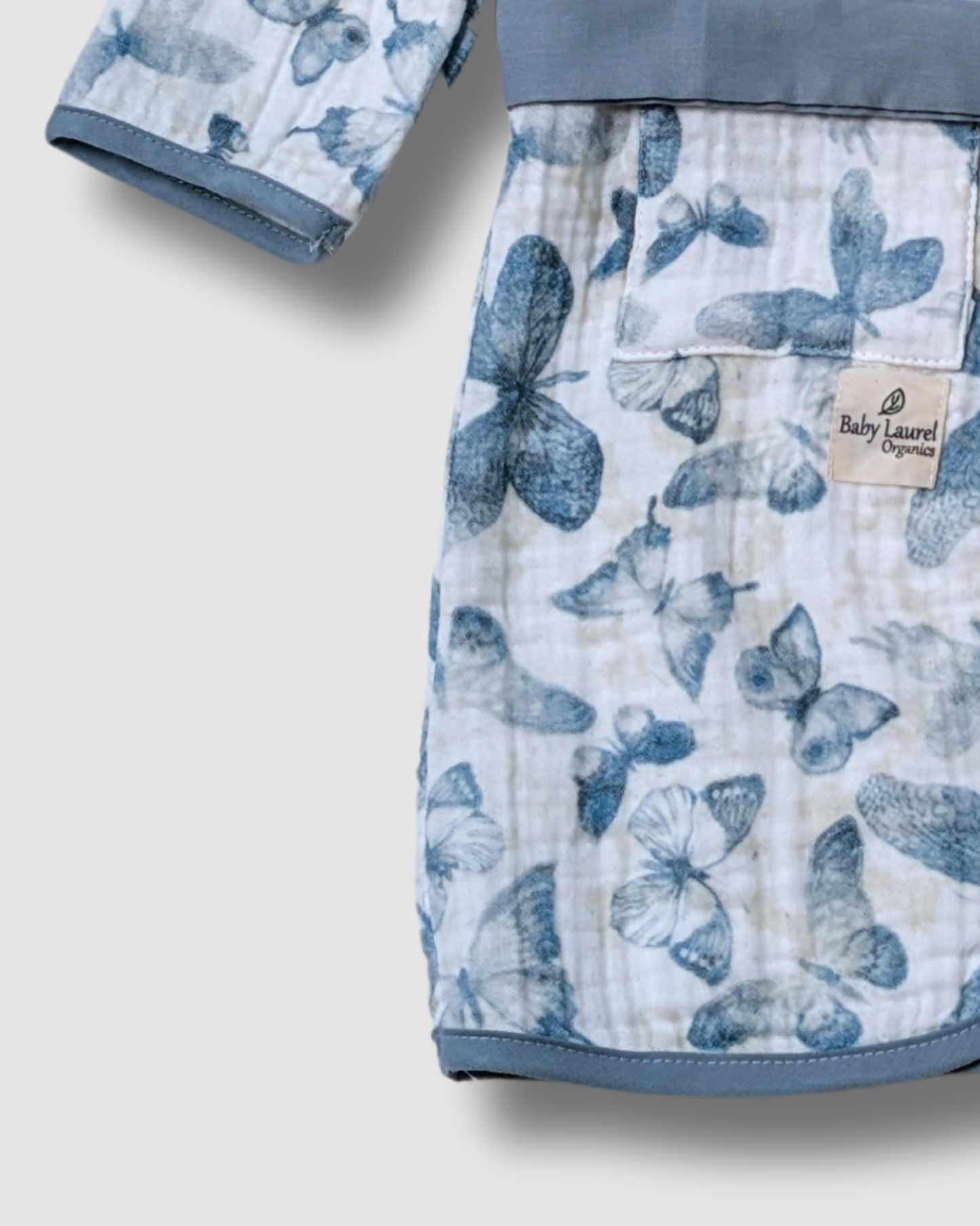 Organic Muslin Bathrobe - Blue Butterfly