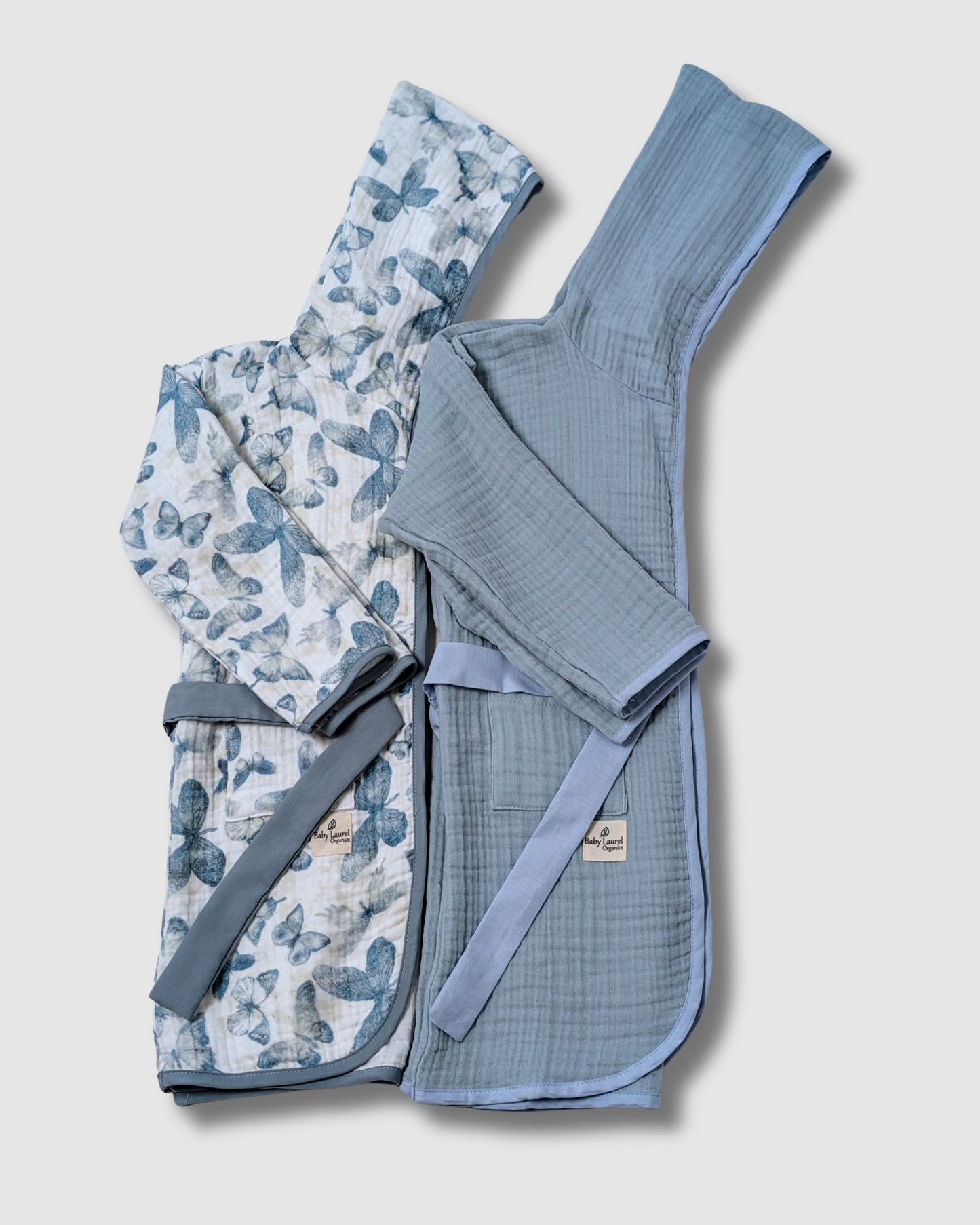 Organic Muslin Bathrobe - Blue Butterfly