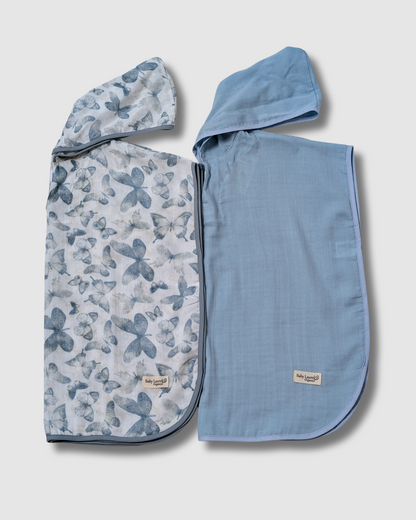 Organic Muslin Poncho - Blue Butterfly