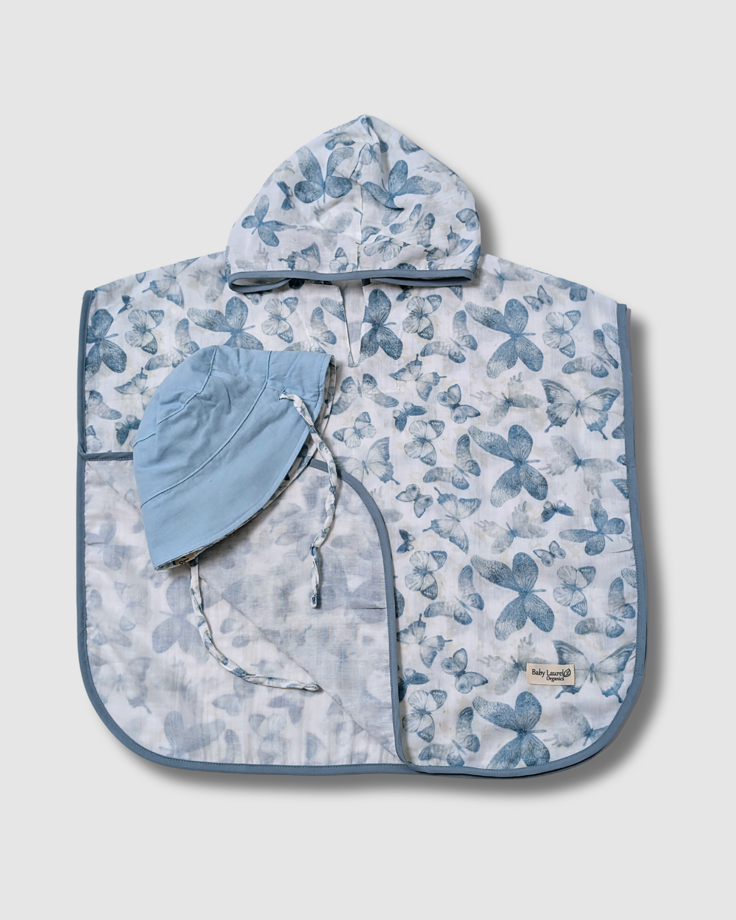 Organic Muslin Poncho - Blue Butterfly