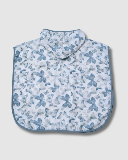 Organic Muslin Poncho - Blue Butterfly