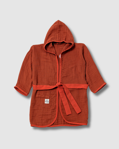 Organic Muslin Bathrobe - Brick Red