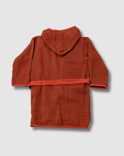 Organic Muslin Bathrobe - Brick Red