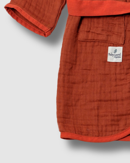 Organic Muslin Bathrobe - Brick Red