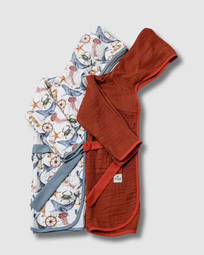 Organic Muslin Bathrobe - Brick Red